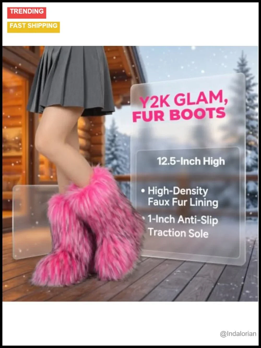 Faux Fur Mid-Calf Snow Boots Warm Plush Lining Anti-Slip Flat Heel